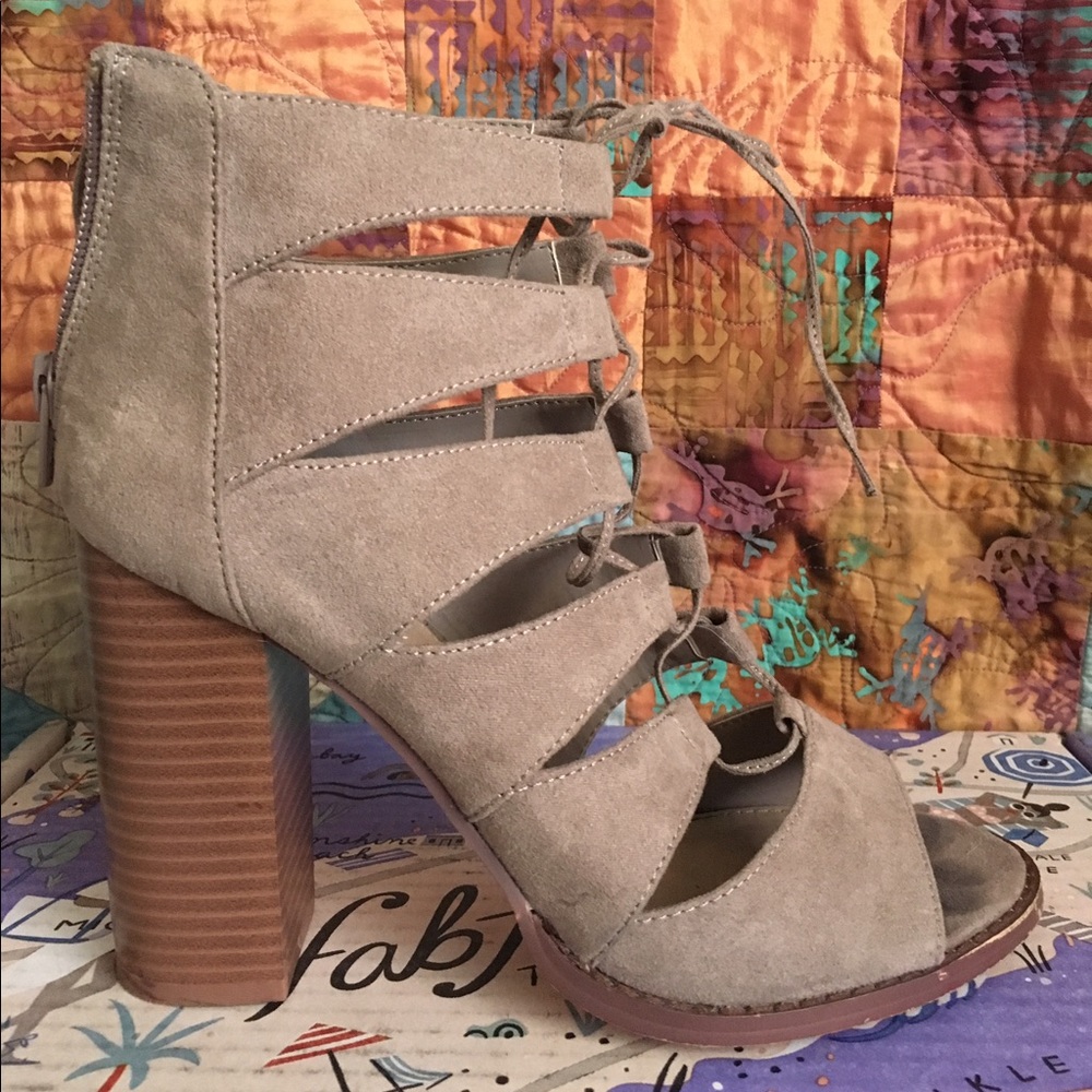 Forever 21 Taupe Suede Lace-up High Heels