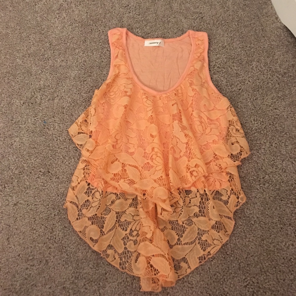 Cute peach lace tiered crop top