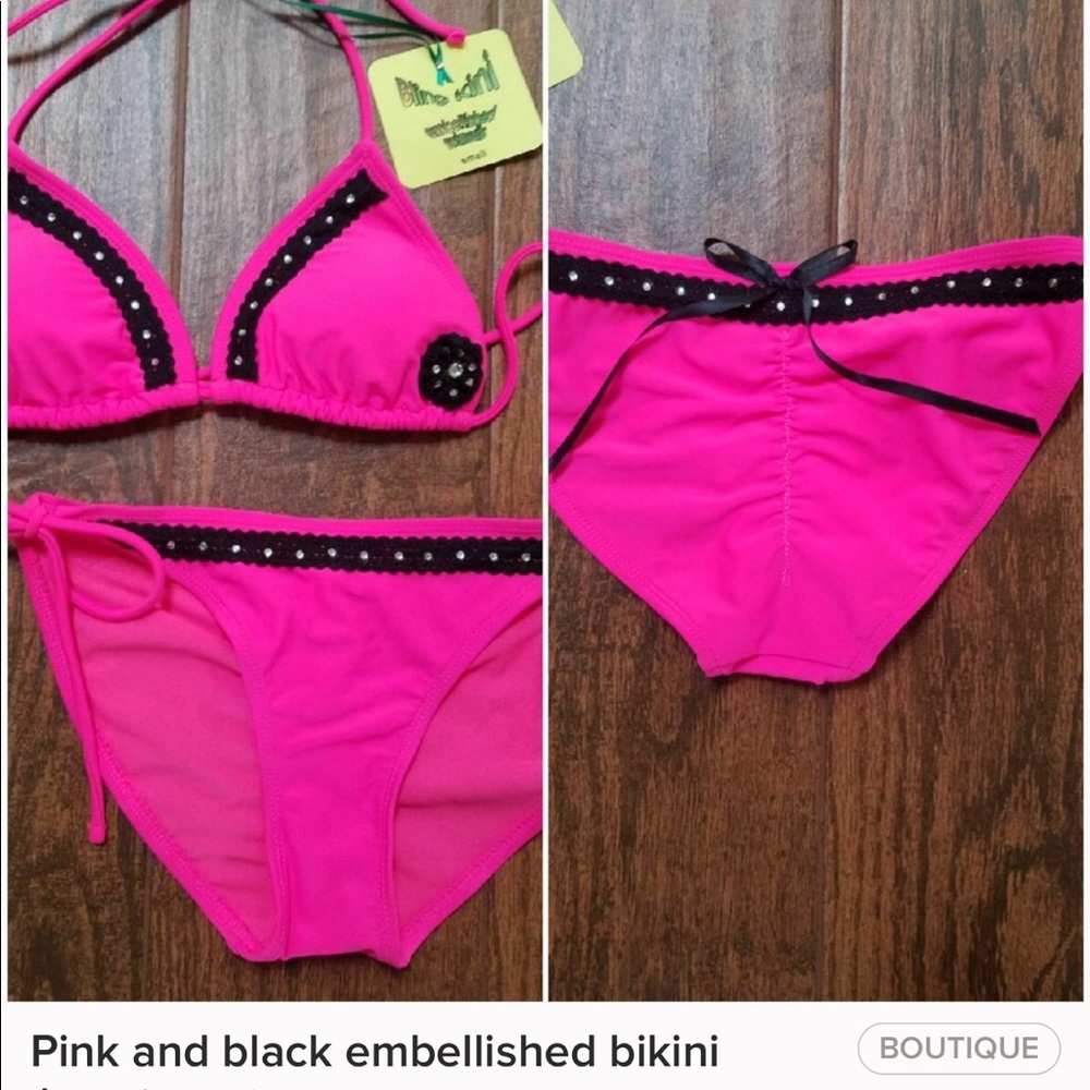Pink and back embellished boutique bikini