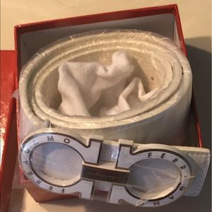 All white ferragamo belt