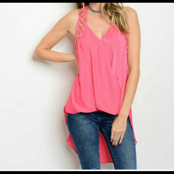 NWOT high/lo braided  racerback blouse - Picture 3 of 3