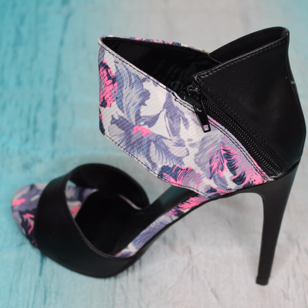 FLORAL ANKLE PEEP TOE HEEL