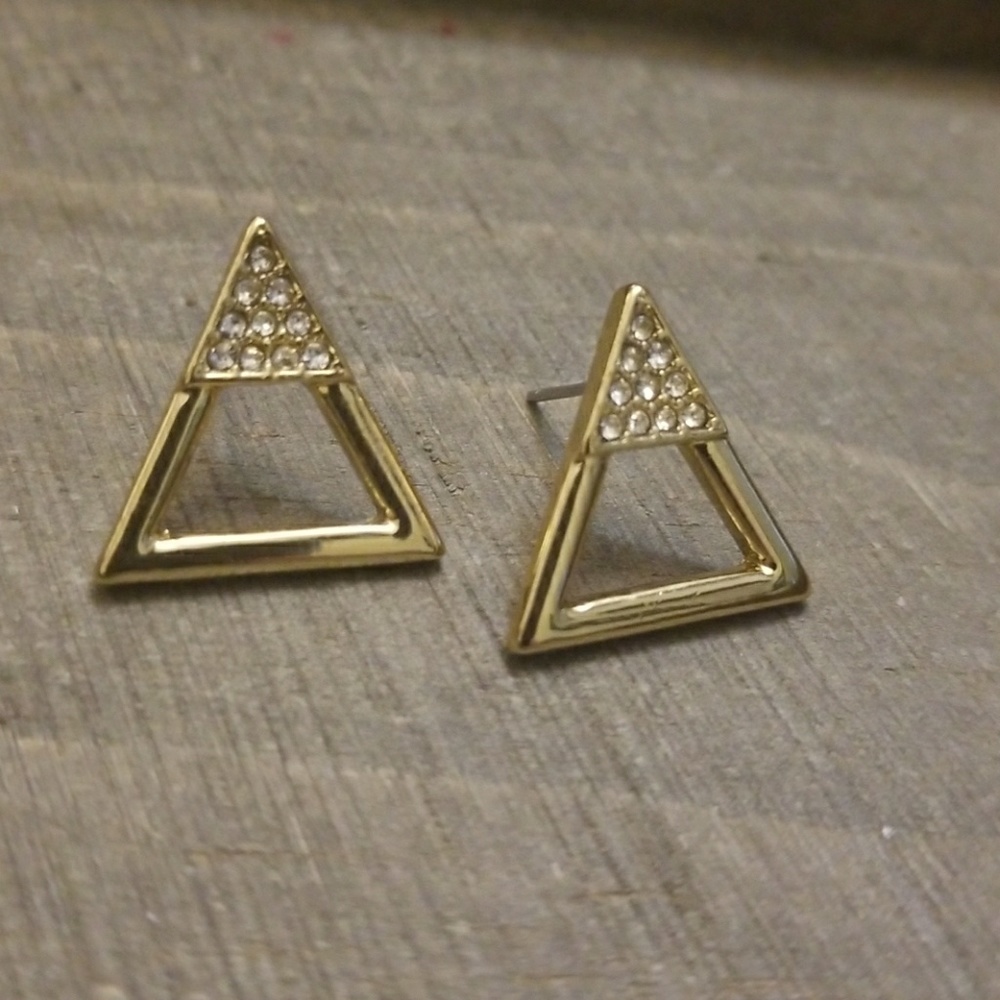 JBloom Triangle GOLD Rhinestone Earrings