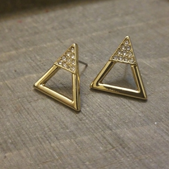 JBloom Triangle GOLD Rhinestone Earrings - Picture 2 of 5