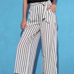 Side Knot Striped Wide Leg Pants