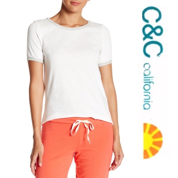 C & C California Cassidy Ringer Tee White w/Gray M - Picture 1 of 5