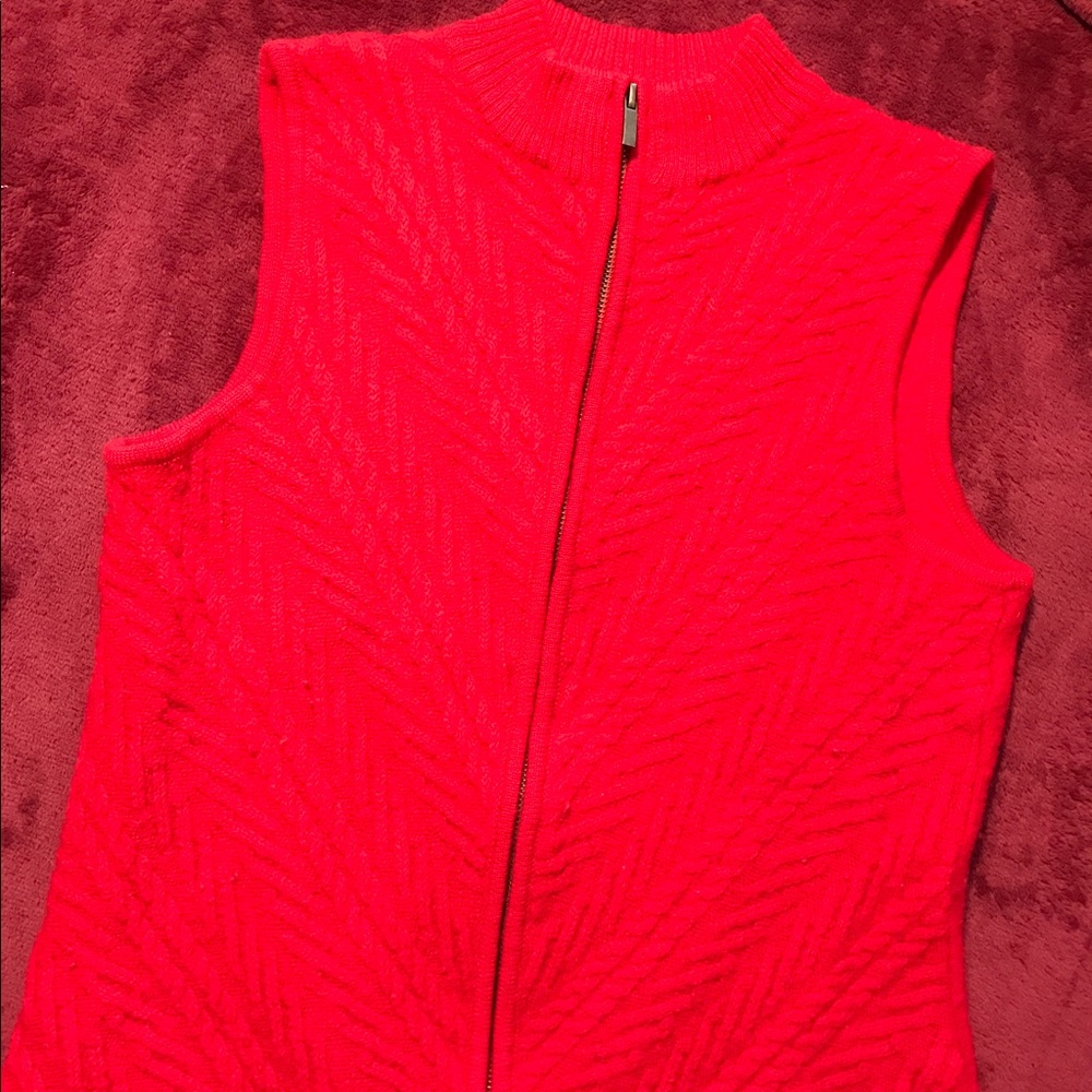 Thick Zip-Up Red Wool Vest, Coldwater Creek, M