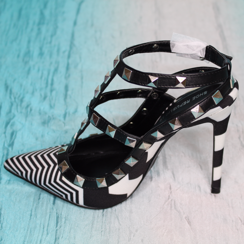 Black & White Chevron Studded Heels