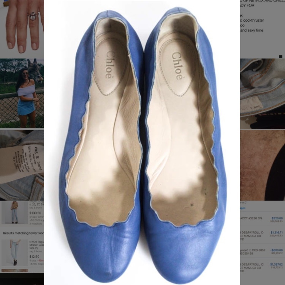 Chloe Scallop Flats Blue Leather Size 40
