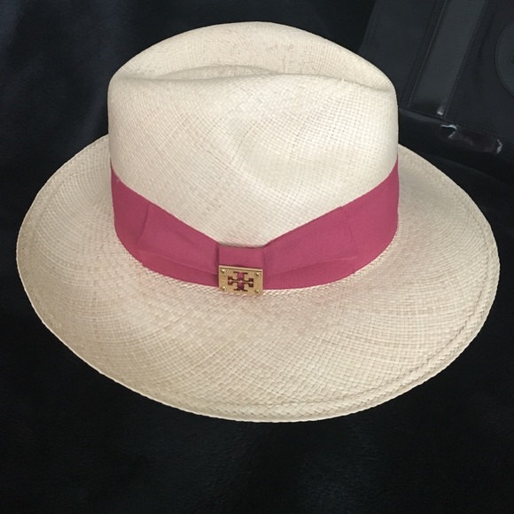 Tory Burch Accessories - Tory Burch ivory raffia gold logo straw fedora