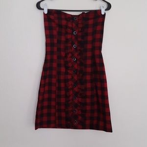 Wet Seal Strapless Plaid Ruffle Dress grundge