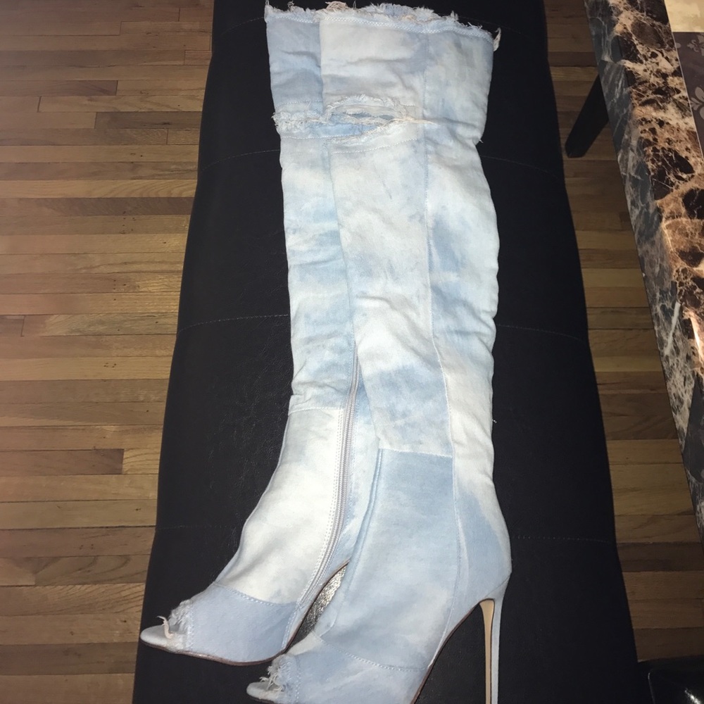 Denim Knee High Heels