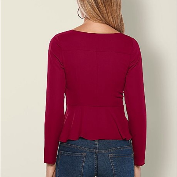 Burgundy Lace Up Peplum Top by Venus NWOT - Picture 2 of 4