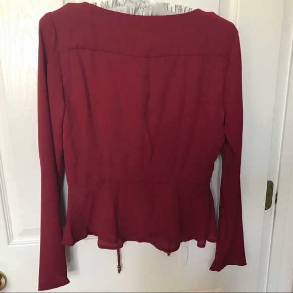 Burgundy Lace Up Peplum Top by Venus NWOT - Picture 4 of 4
