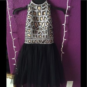 High neck nude/black homecoming dress