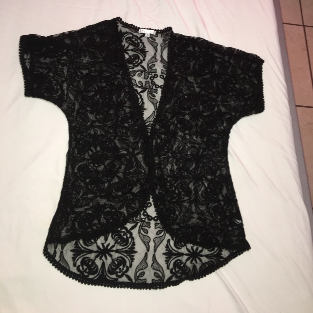 Black Flower Print see-through cardigan
