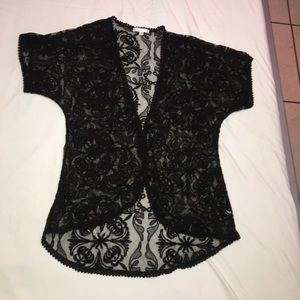 Black Flower Print see-through cardigan
