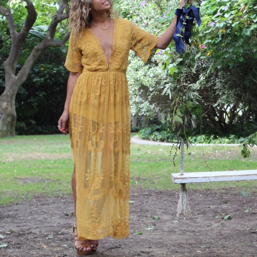 Honey Punch Mustard Lace Romper/Dress