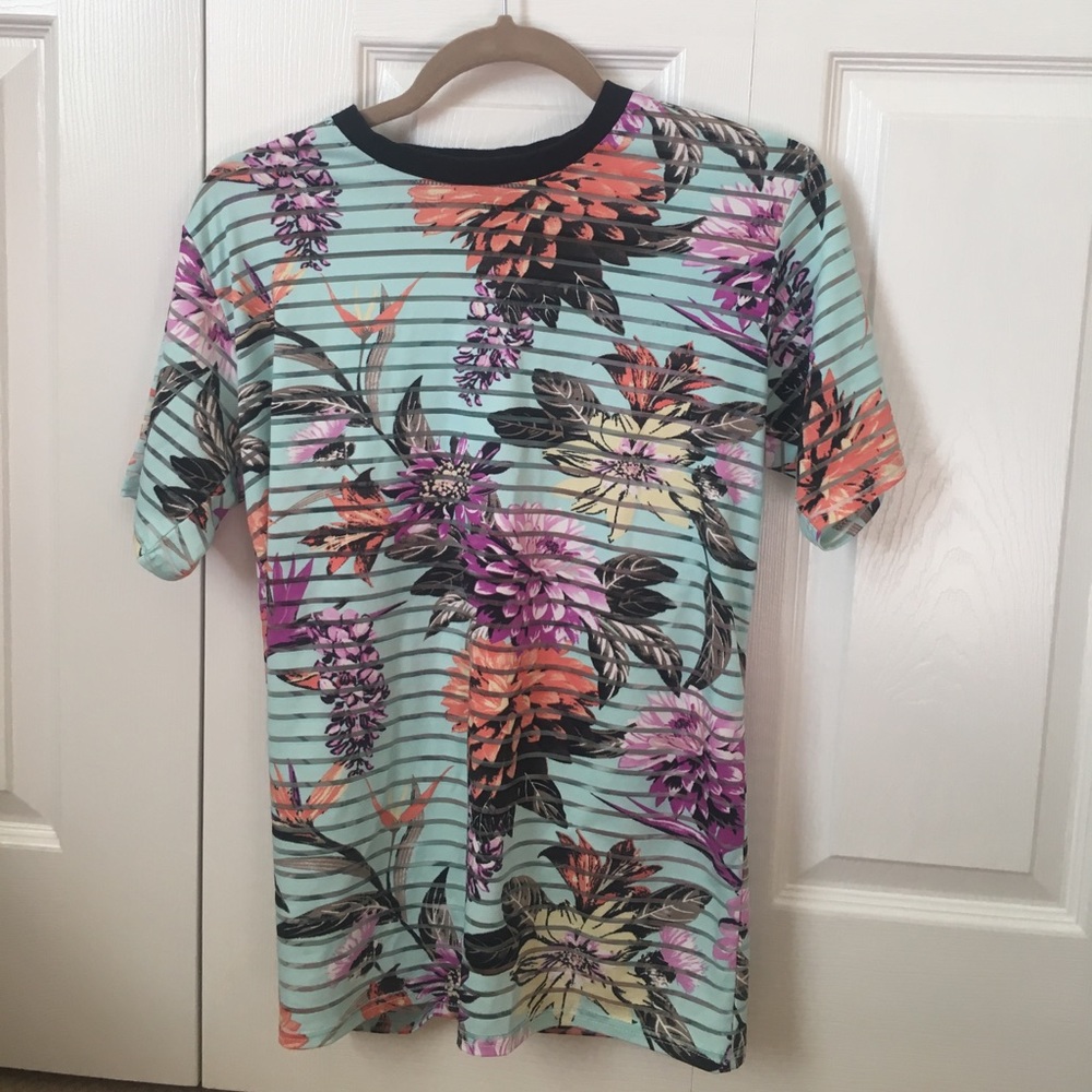 Forever 21 Floral Striped and Mesh shirt
