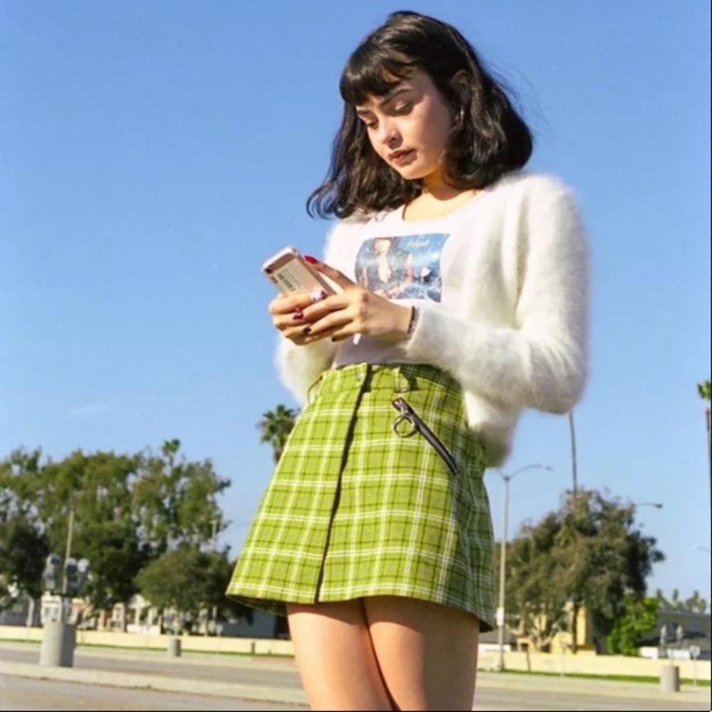 UNIF Green Plaid Mini Skirt