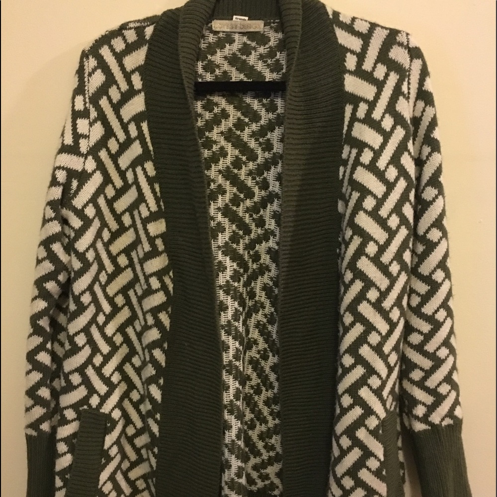 Olive Chevron Open Sweater