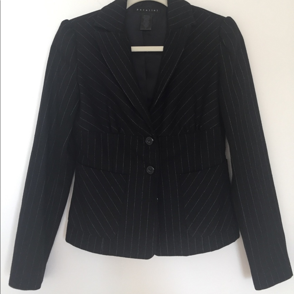Parallel striped black wool blazer size 2