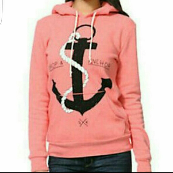 Glamour Kills Anchor hoodie sweatshirt pullover sweater fleece small coral warm - Picture 2 of 5