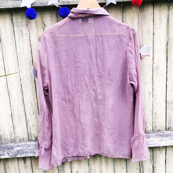 5/$25 💙 Sheer romantic mauve ruffle blouse 💙 - Picture 3 of 3