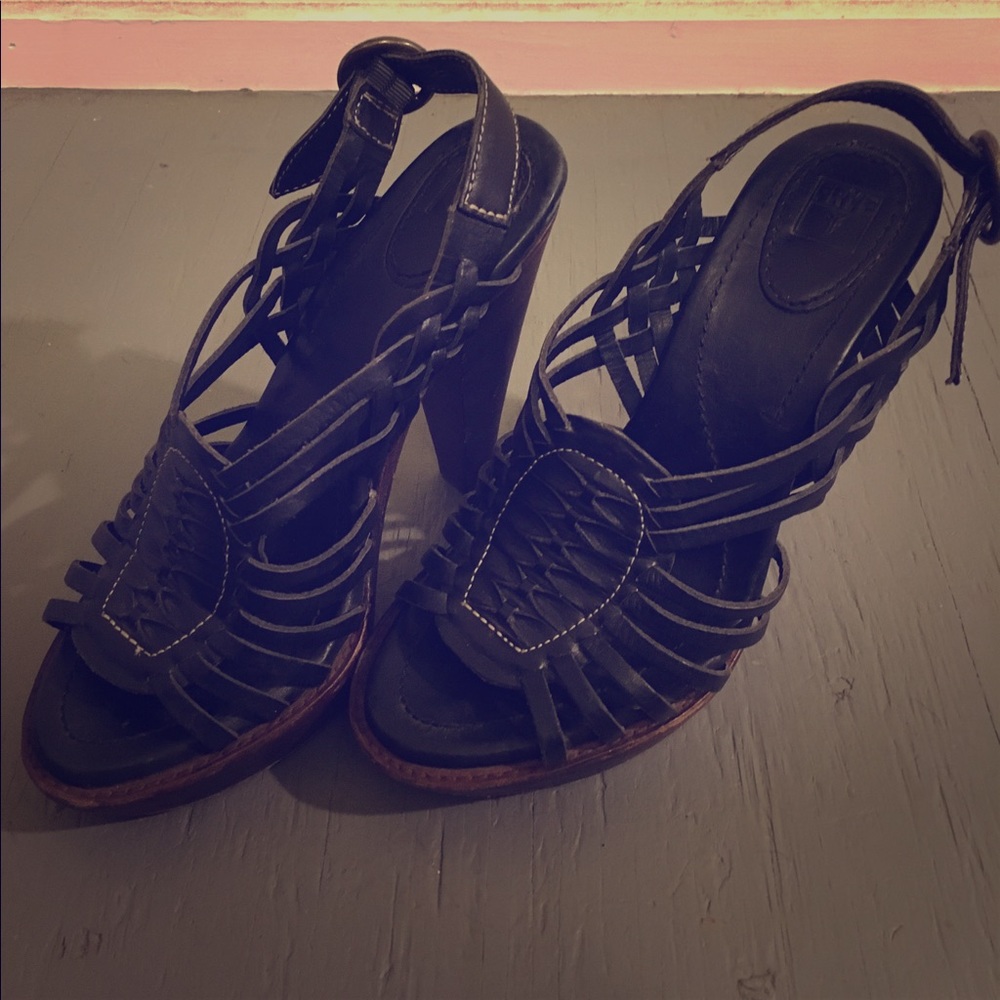 Black Leather Frye Heels
