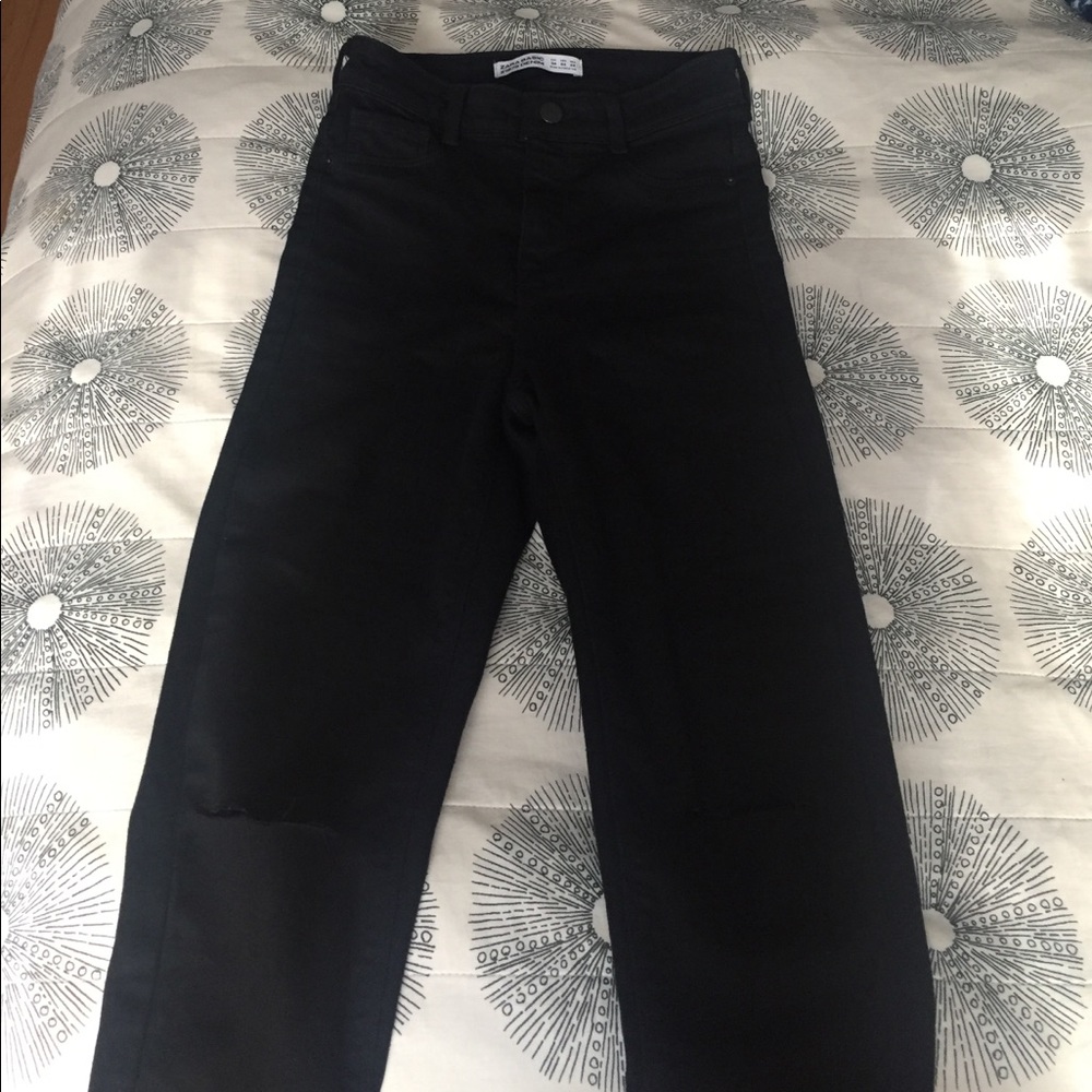 ZARA Black Skinny High Waisted Knee Slit Jeans