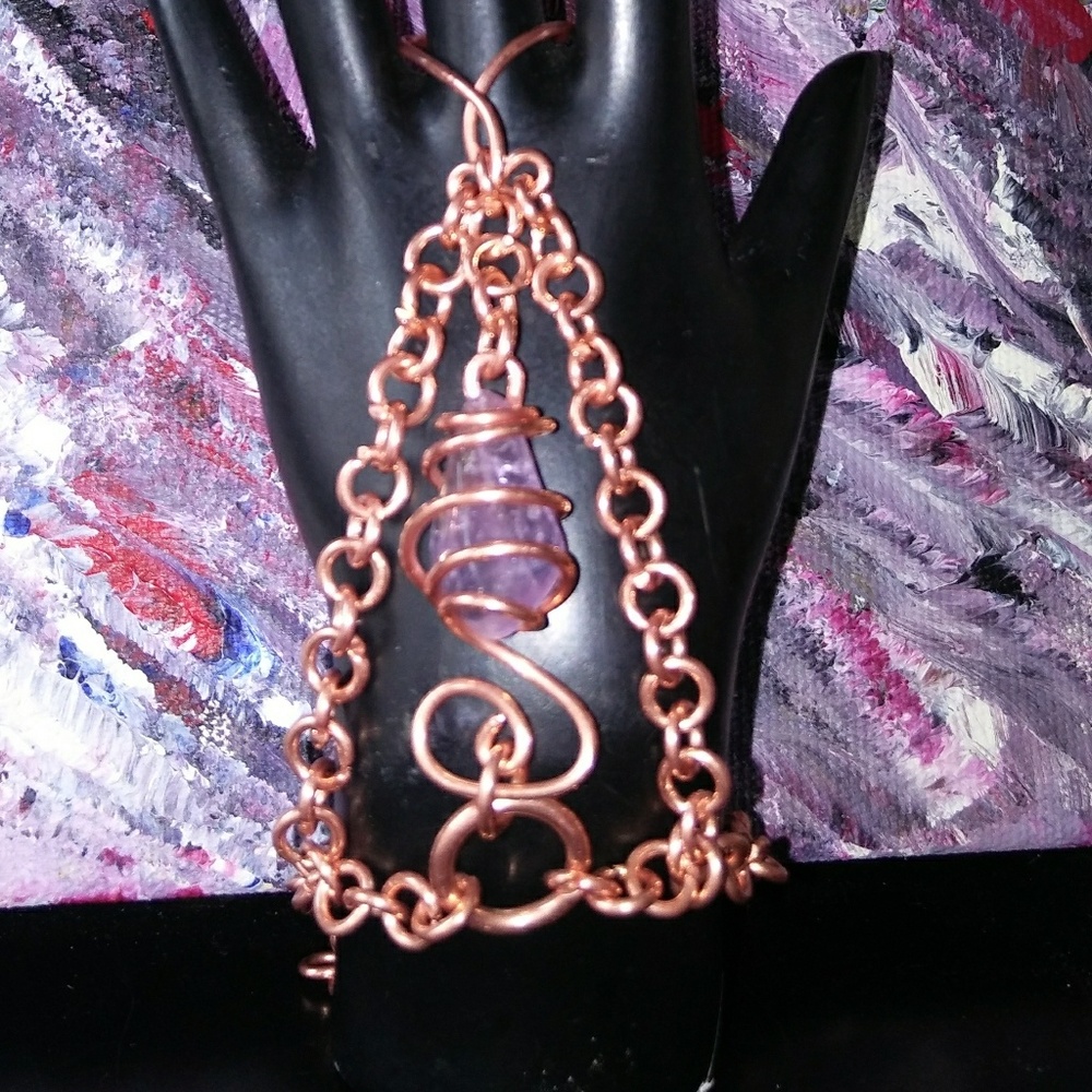 Amethyst and Copper hand bracelet