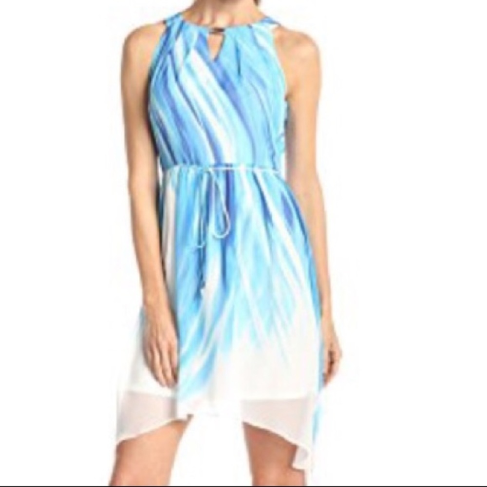 🎉HP🎉Sandra Darren Blue/White Streak High Lo Dress