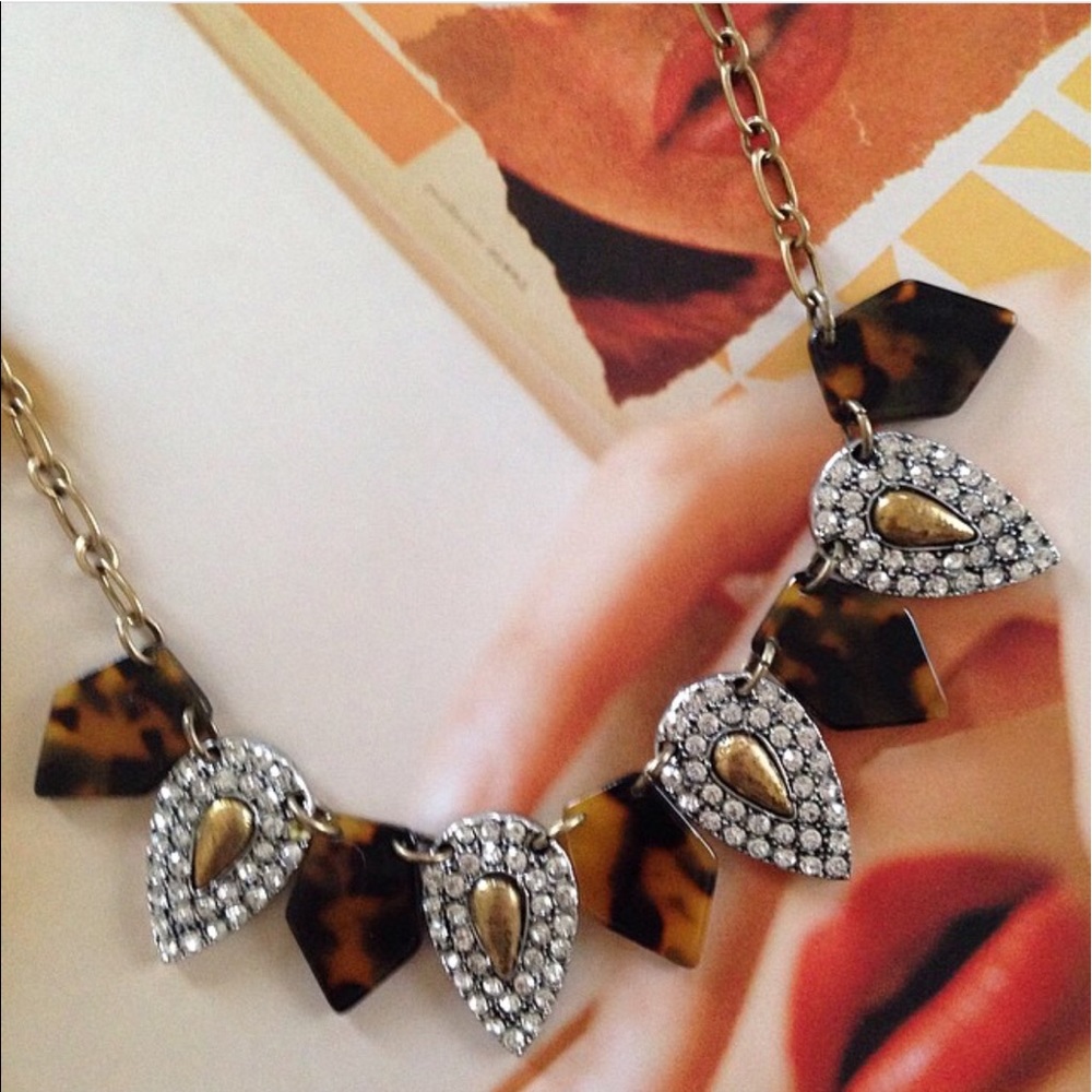 Tortoise shell and rhinestone statement necklace