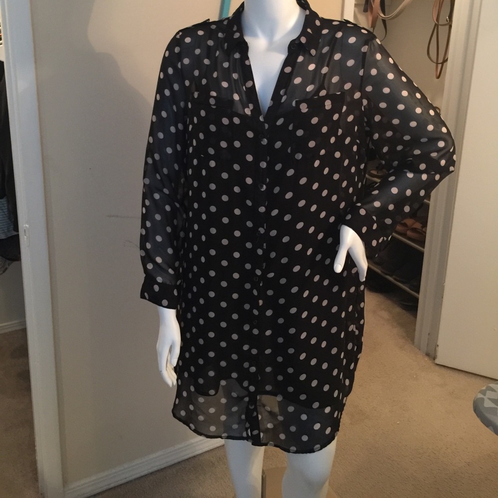 Sheer cream polka dot black dress