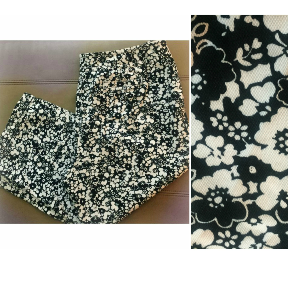 Liz Claiborne Blk +White Floral Cotton Capris 14