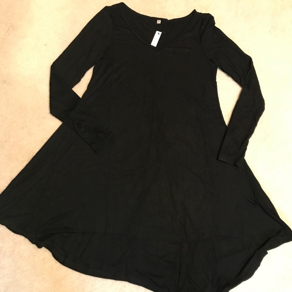 💕HP!💕Casual T-shirt Dress Black short/long slv - Picture 3 of 7
