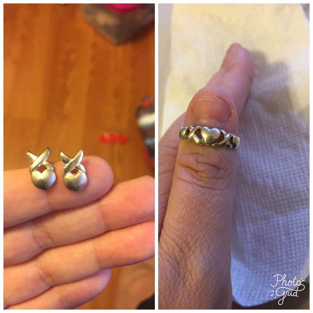 Sterling silver X<3 X<3 earrings and ring set
