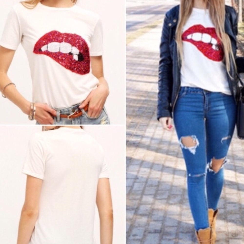 Sequin & Sparkle Lip T-Shirt. Price firm. - Picture 2 of 6