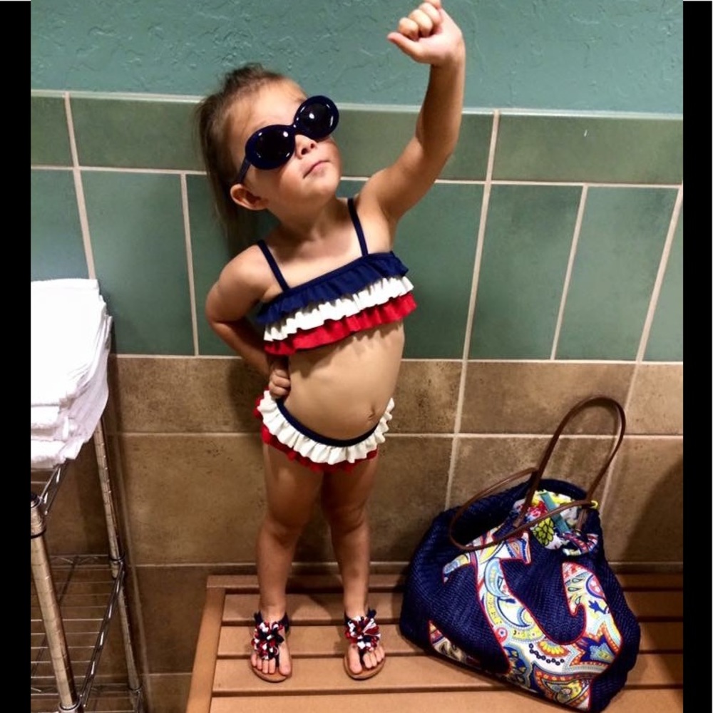 Baby Gap Toddler Ruffle Bikini Red White & Navy 3t