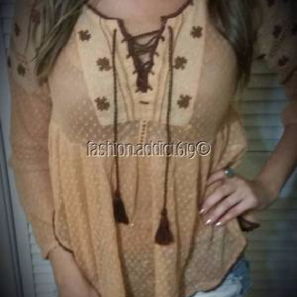 FREE PEOPLE SHEER MESH PEASANT DRESS TUNIC TOP XS - Picture 2 of 5