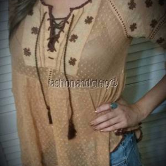 FREE PEOPLE SHEER MESH PEASANT DRESS TUNIC TOP XS - Picture 4 of 5