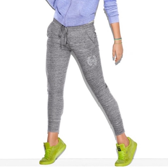 PINK Victoria's Secret Pants - VS Pink gray and white joggers, sz Large (VGUC)
