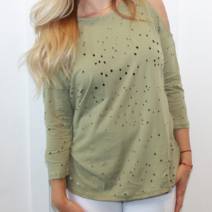 Distressed Cold Shoulder Top