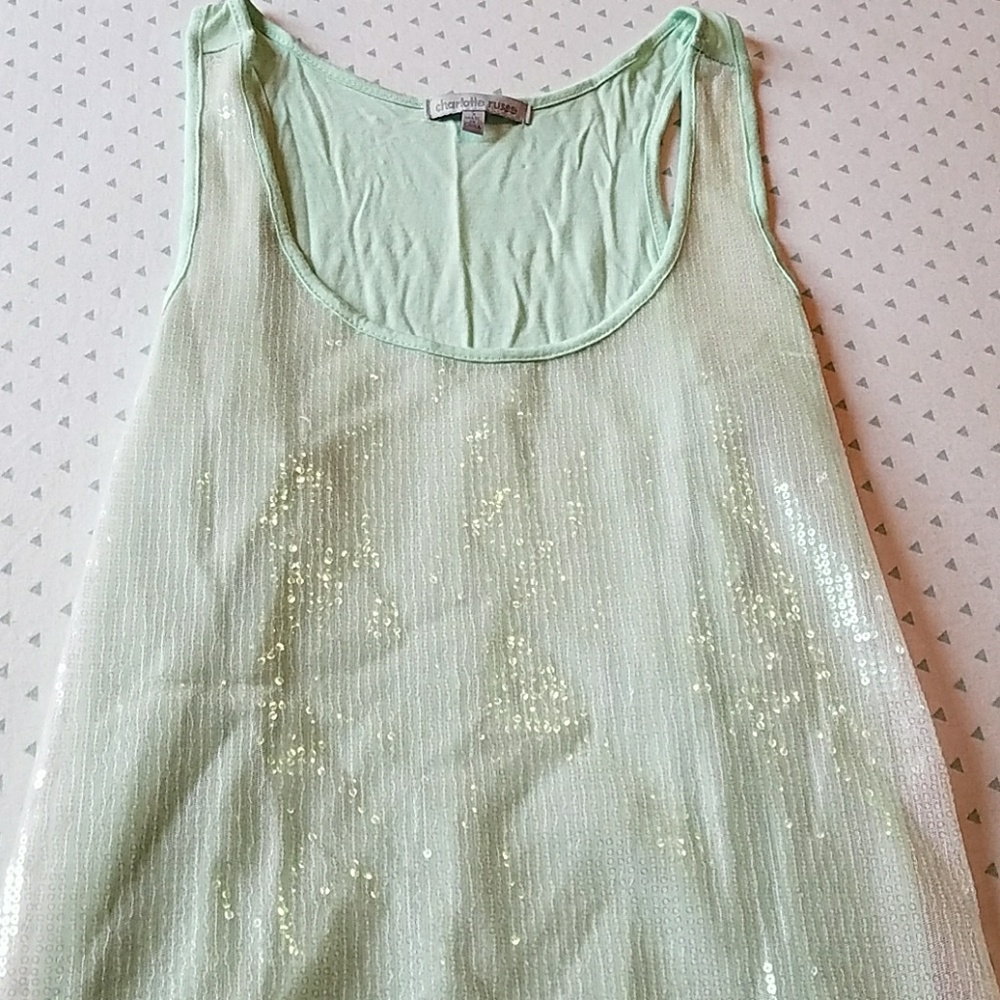 Mint green sequin tank top