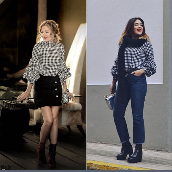 LAST ONE‼️"GIGI" black gingham top w/puffy sleeves - Picture 3 of 4