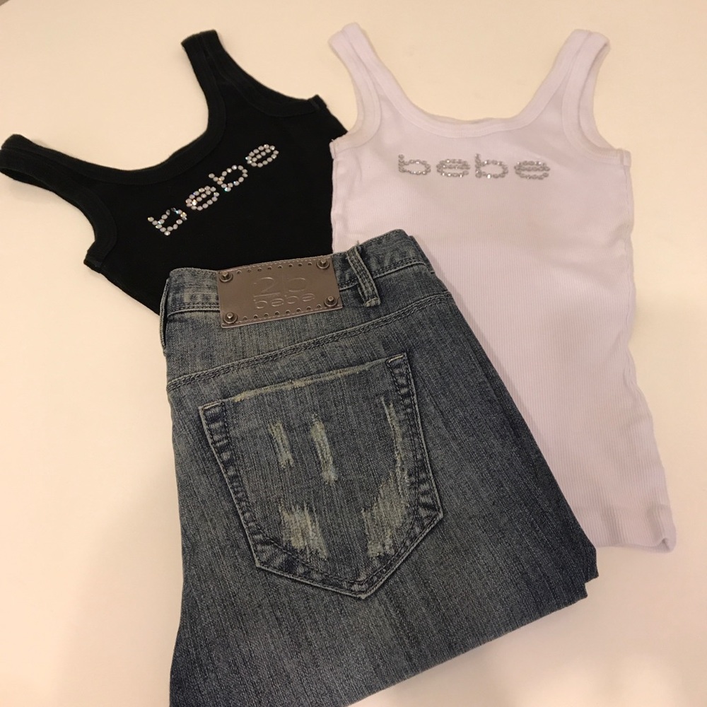 2 for $11 Bebe Logo Ribbed Tank Tops