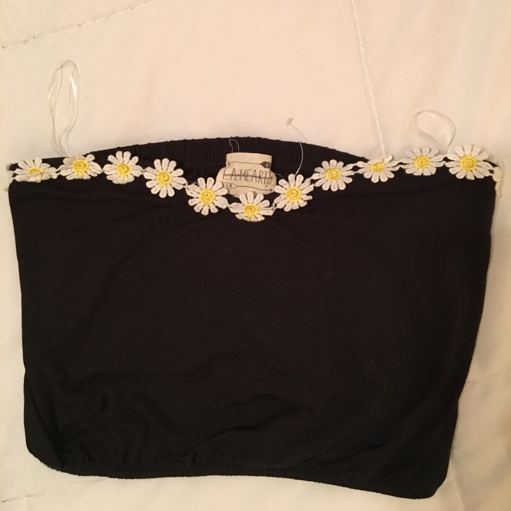 Strapless LA Hearts crop top with sunflowers