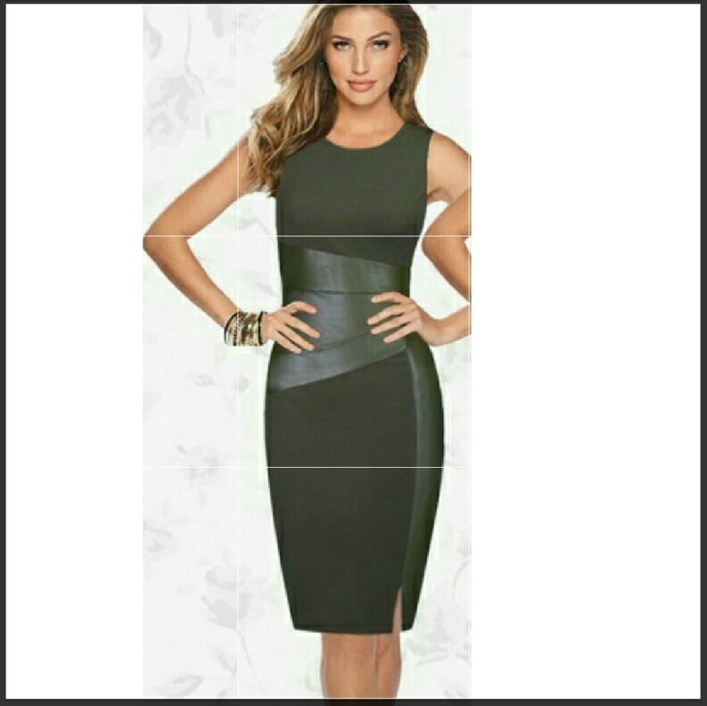 Olive vegan leather bodycon dress - Picture 2 of 4