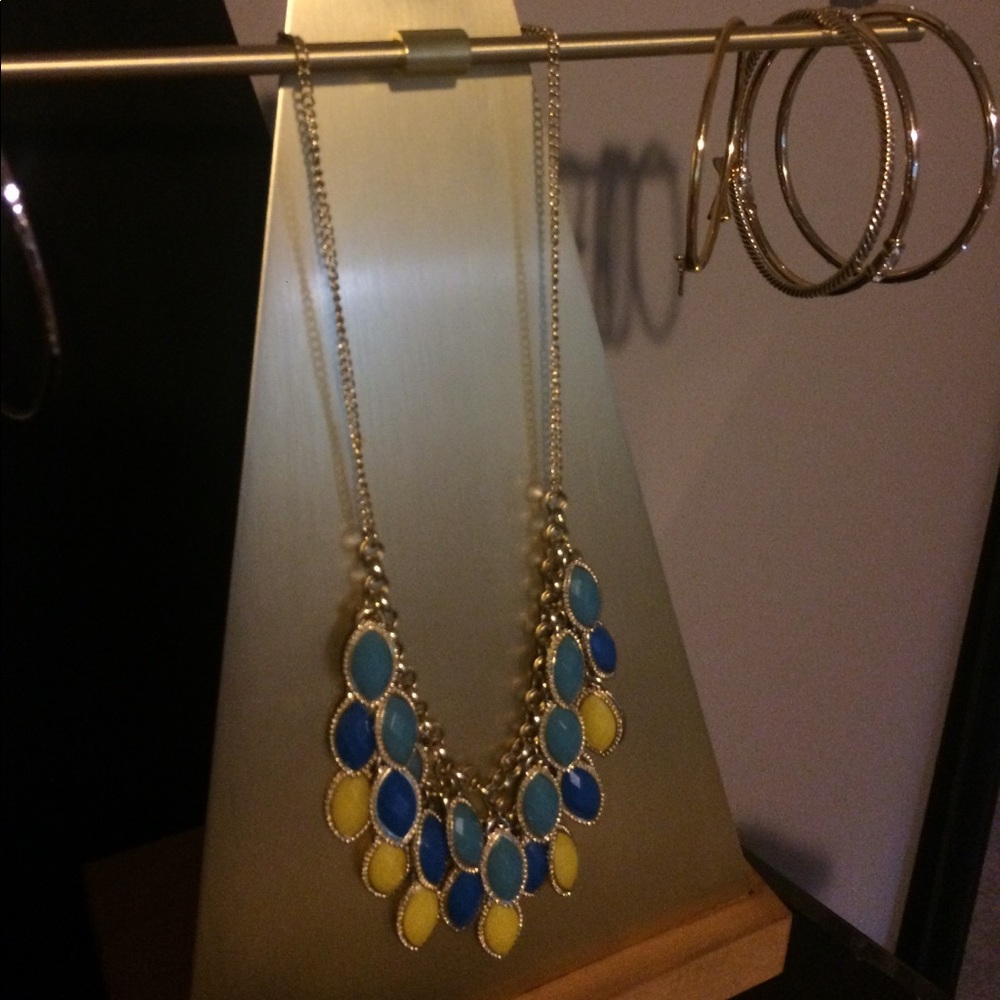 Statement Necklace; Royal, Green & Yellow