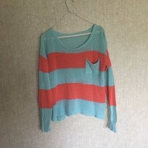 Teal and coral sweater